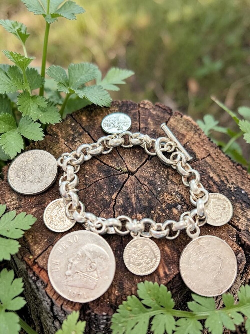 Silver Coins Bracelet - Toggle Clasp - Fun - EUC